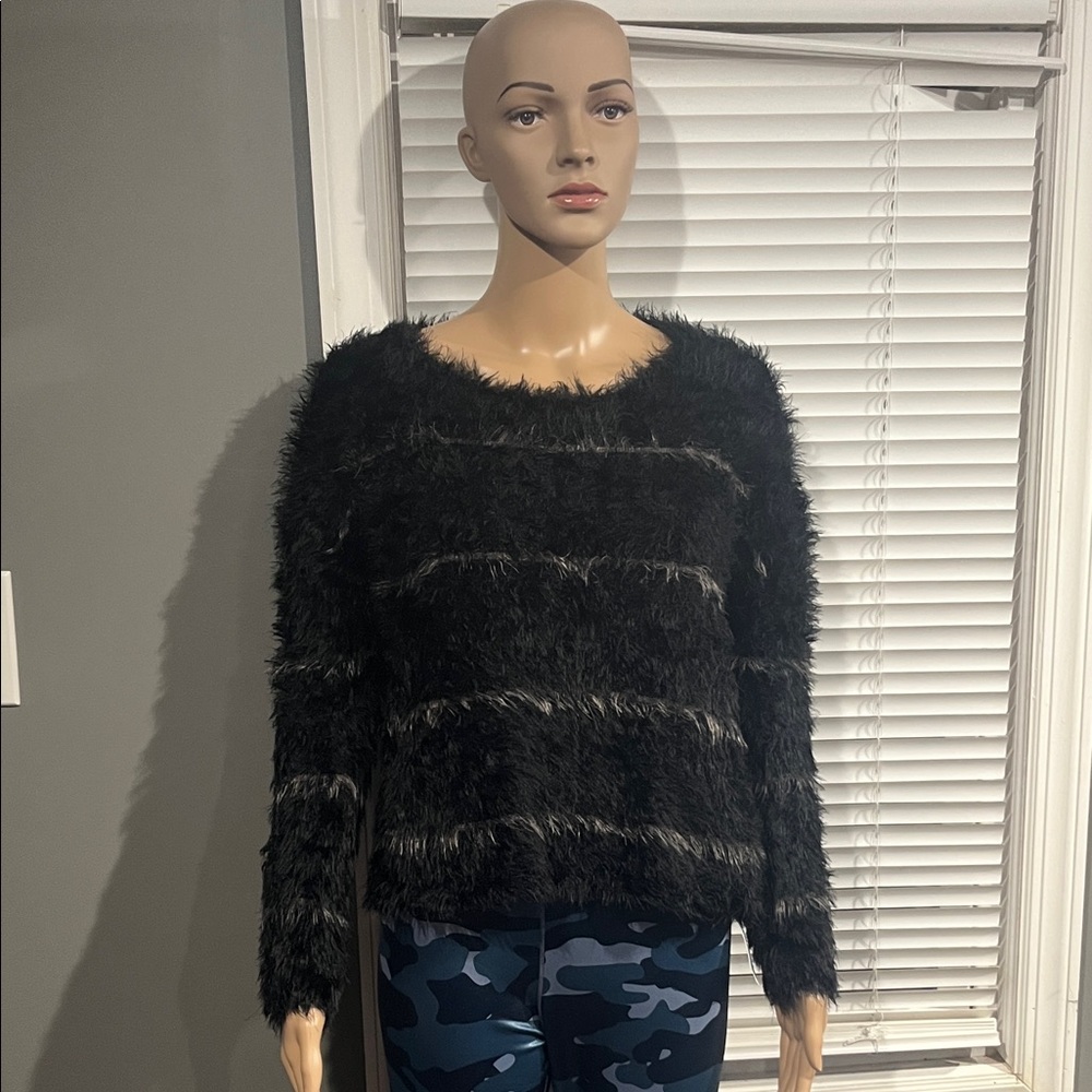 Rusty Women's Black Fuzzy Crew Neck Sweater